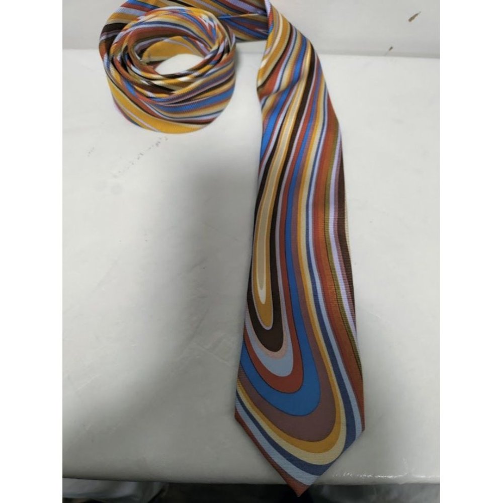 Azreal Katz Mens Silk Abstract Striped Necktie Multicolor - Picture 2 of 5